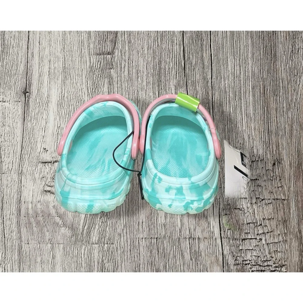 Toddler Girls MERMAID CLOG SHOES Water Friendly Size 7 Teal Pink Back Strap Kids
